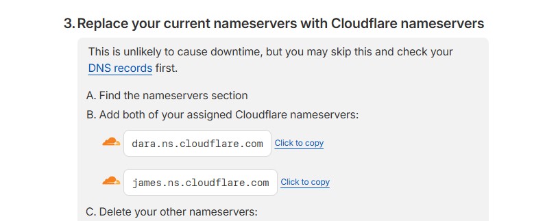 Cloudflare nameservers assignment example