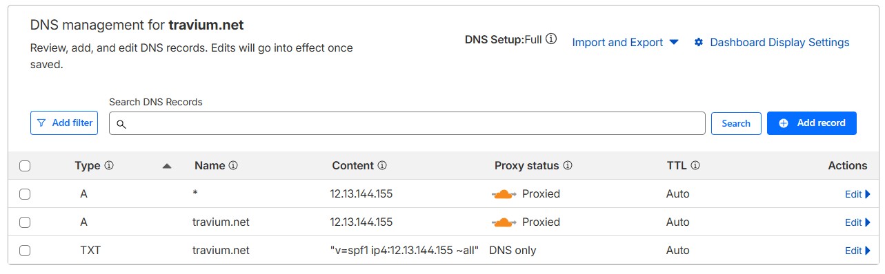 Cloudflare DNS A/*/TXT records example